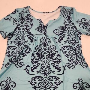 Chic Women's Blouse with Blue and Black Pattern